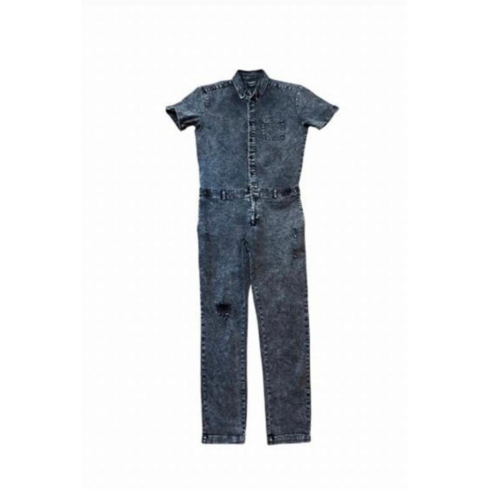 Romperjack Denim mens distressed sz M Black Gothic fun outerwear Jumpsuit
